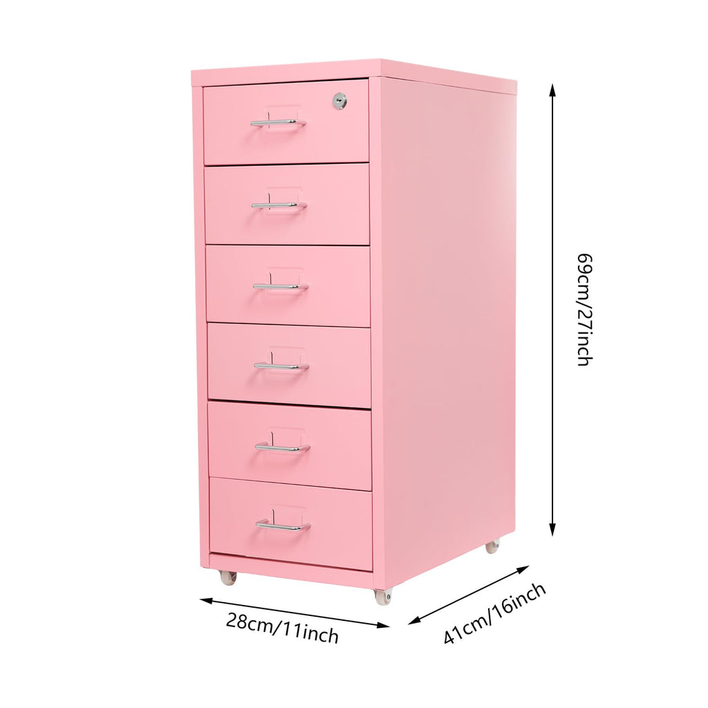 6 Drawer Lockable Metal Mobile File Cabinet with 4 Wheels N33641