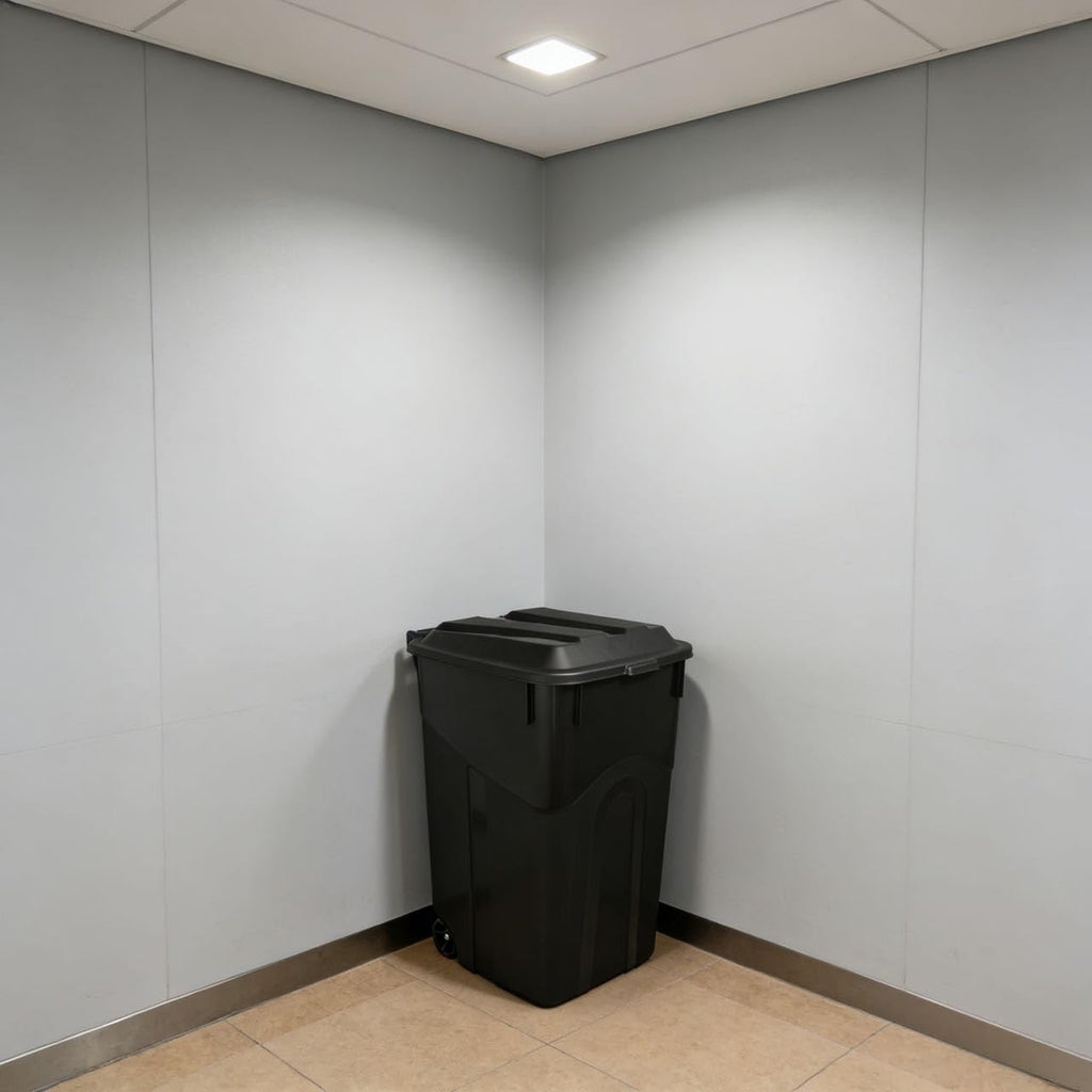45 Gallon Black Wheeled Garbage Can with Attached Lid M80023