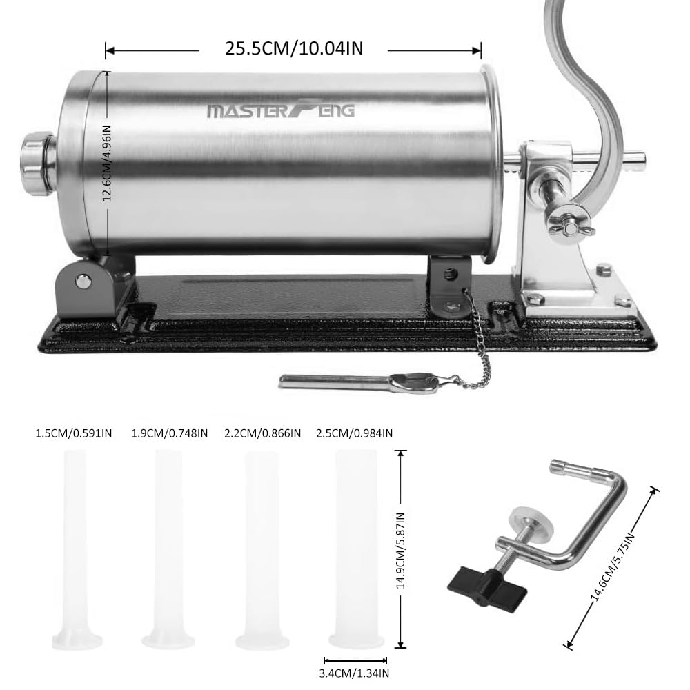 6 LBS Stainless Steel Sausage Stuffer with 4 Funnels J76116