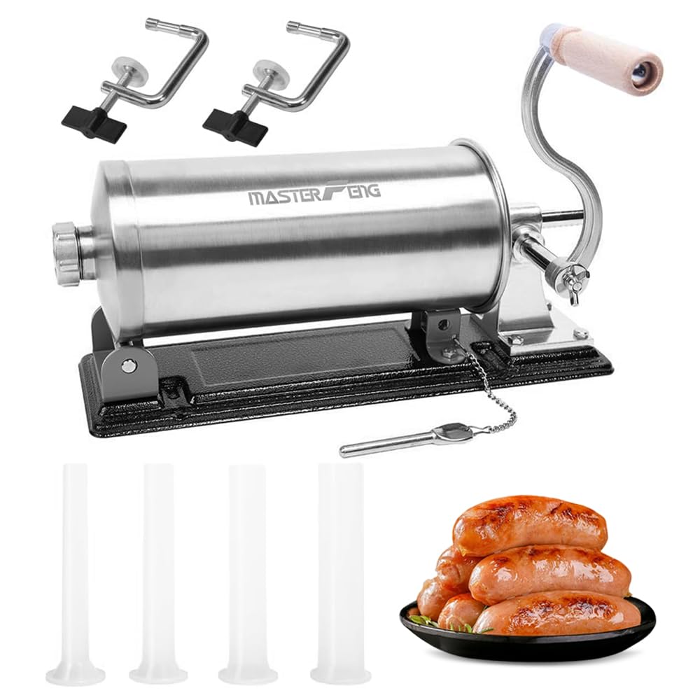 6 LBS Stainless Steel Sausage Stuffer with 4 Funnels J76116