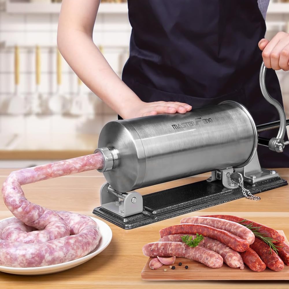 6 LBS Stainless Steel Sausage Stuffer with 4 Funnels J76116