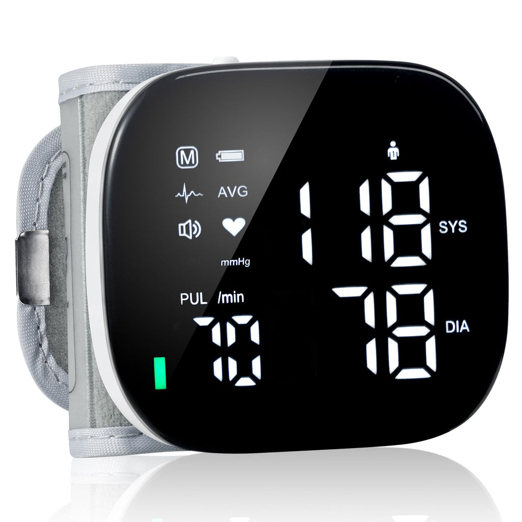 Wrist Blood Pressure Monitor Rechargeable Digital Voice Broadcast LED Backlit 199 Memory Storage for 2 Users with Carrying Case Z168