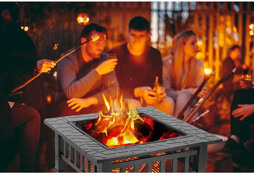 32'' Wood Burning Square Fire Pit with Grill Grate P504236