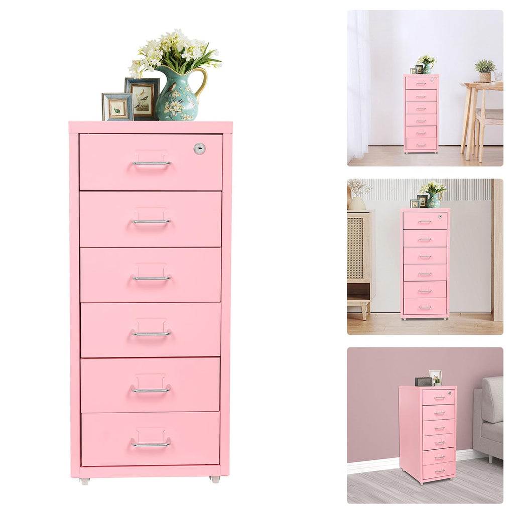 6 Drawer Lockable Metal Mobile File Cabinet with 4 Wheels N33641
