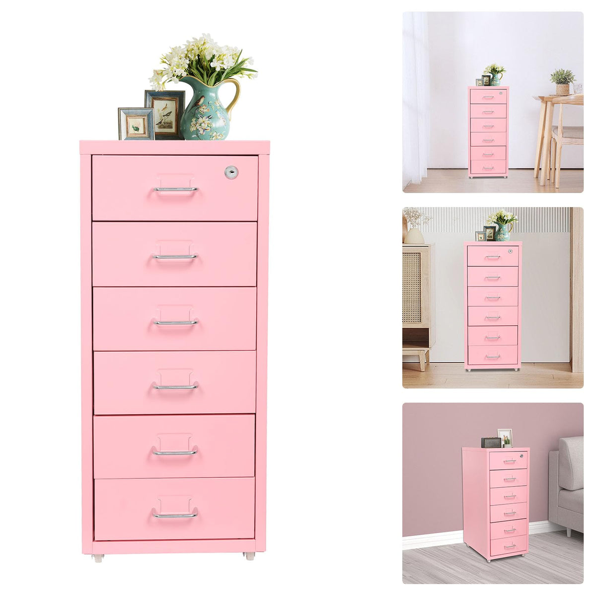 6 Drawer Lockable Metal Mobile File Cabinet with 4 Wheels N33641