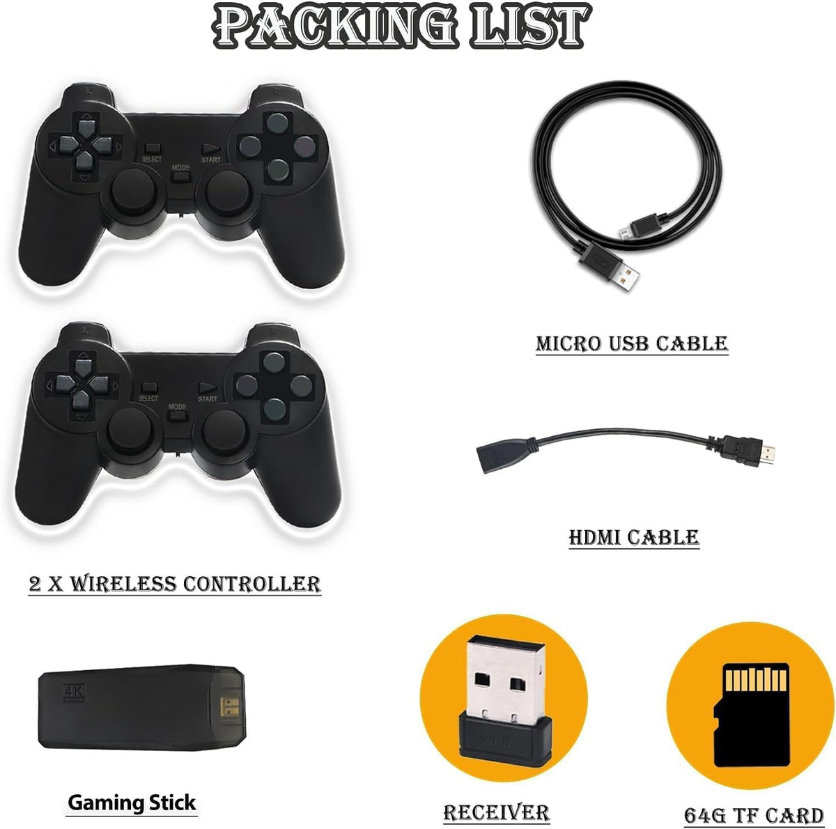 64G Wireless Game Stick 4K HDMI Game Console with 2.4G Wireless Controller F940527
