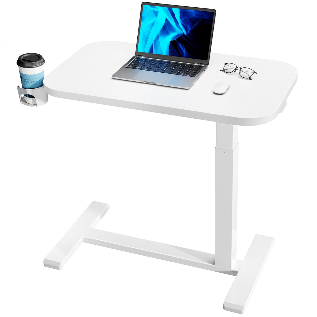White Height-Adjustable Bedside Table with Wheels R21487