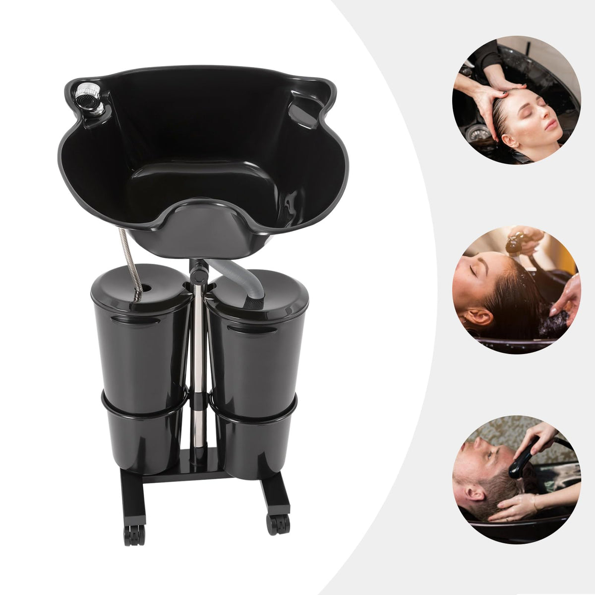 Portable Height-Adjustable Shampoo Basin with 2 Water Buckets G328