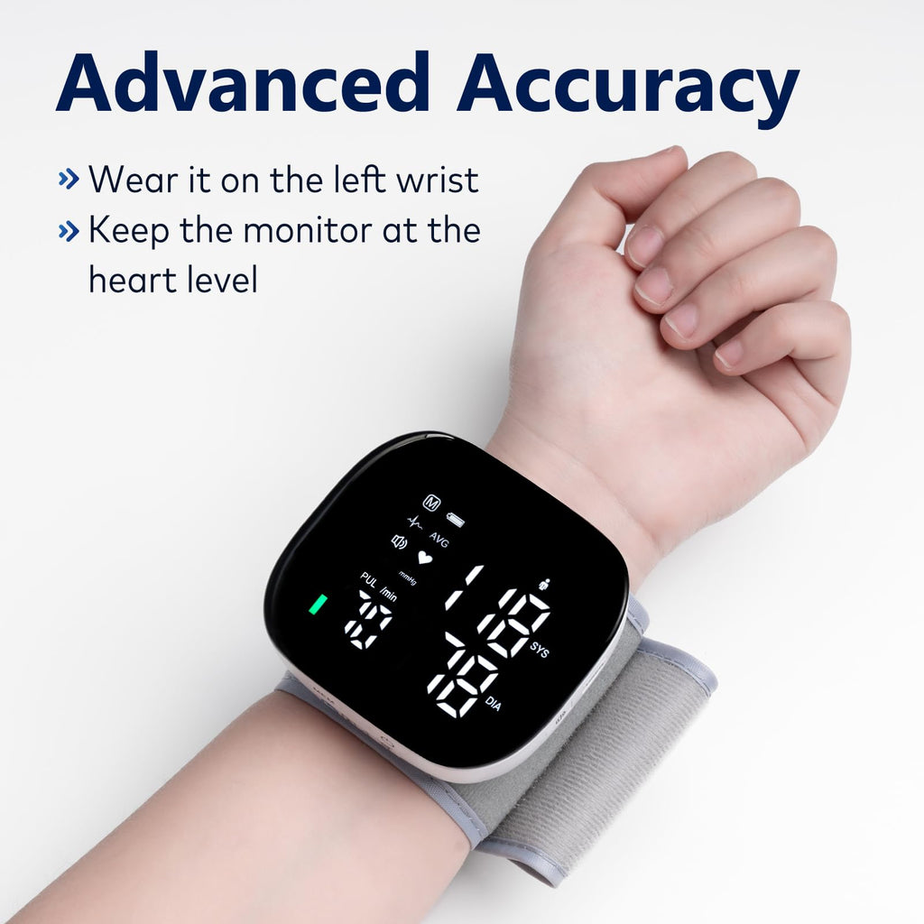 Wrist Blood Pressure Monitor Rechargeable Digital Voice Broadcast LED Backlit 199 Memory Storage for 2 Users with Carrying Case Z168