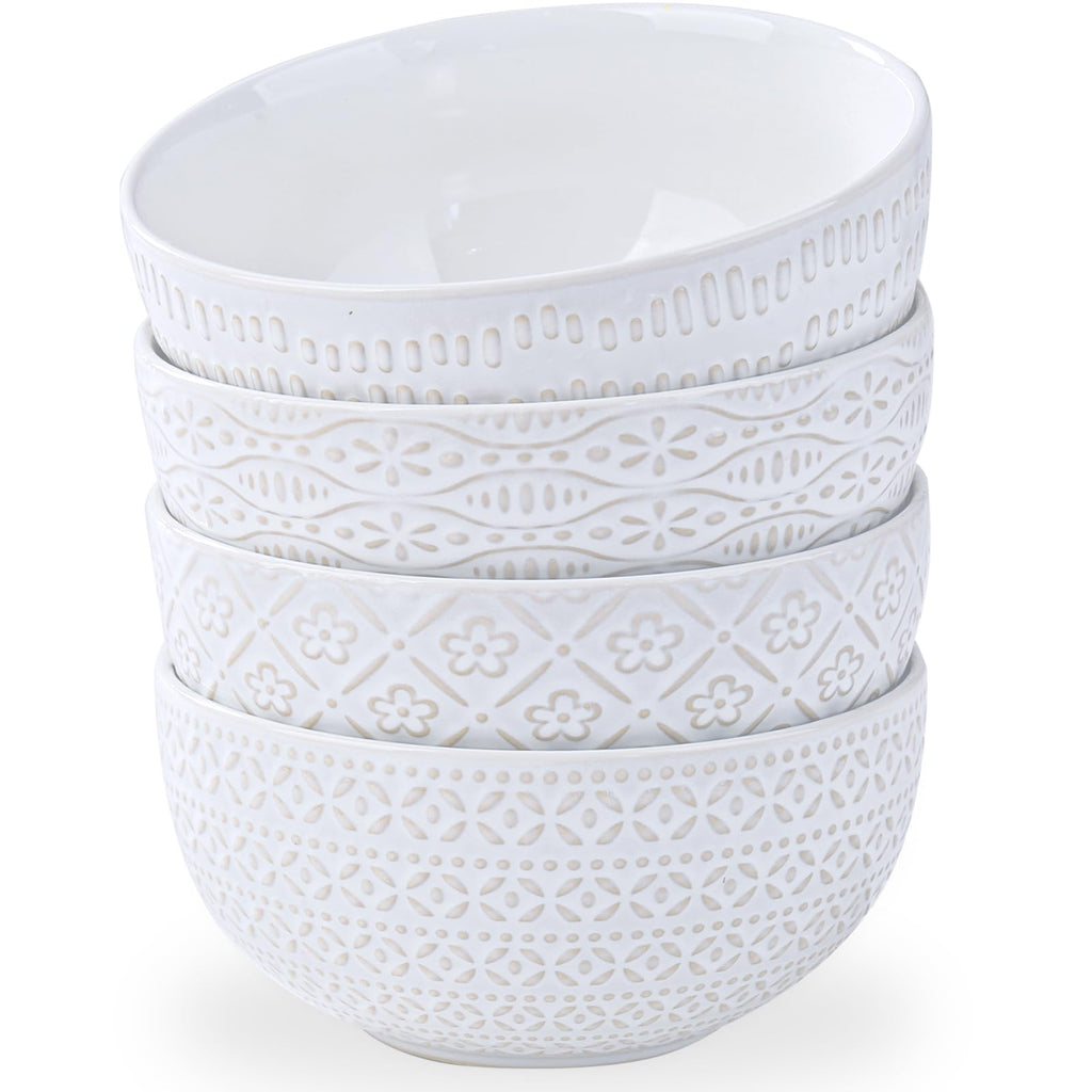 40 OZ Ceramic Bowls Set of 4, 6.7 Inch White S73943