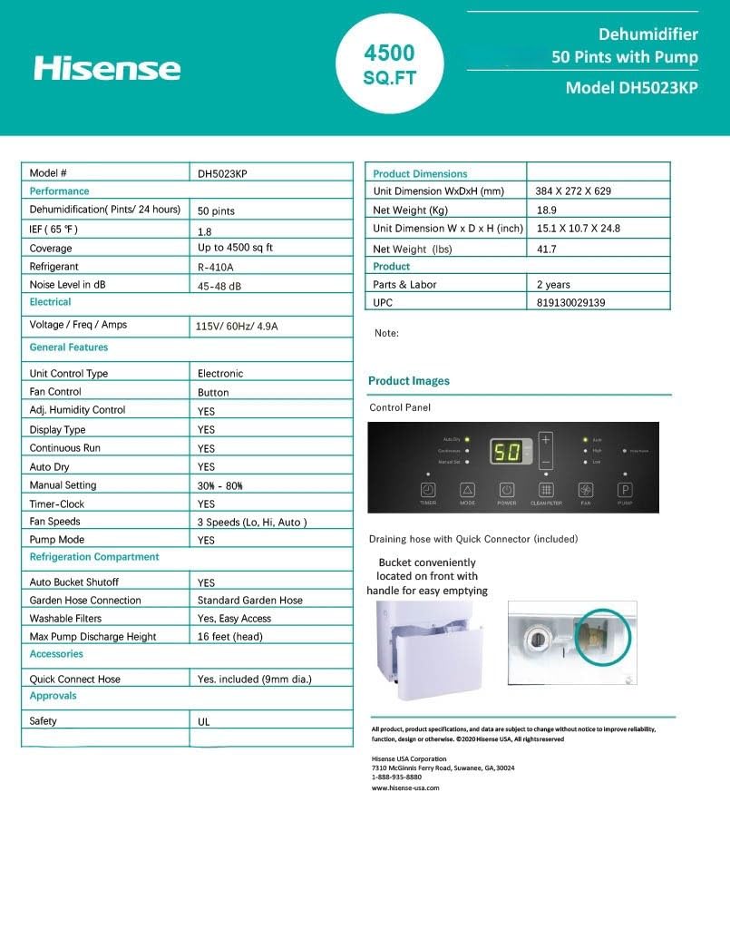 50 Pint Dehumidifier with Slide-out Bucket V2861