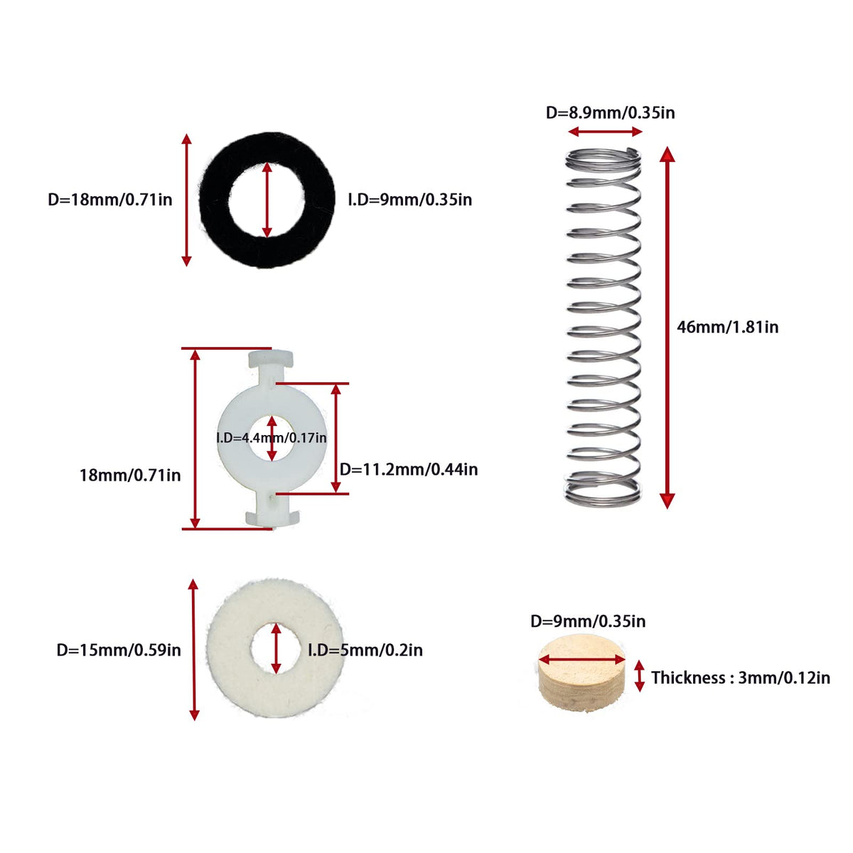 Trumpet Valve Repair Kit with Springs Felts and Cork Pads M443