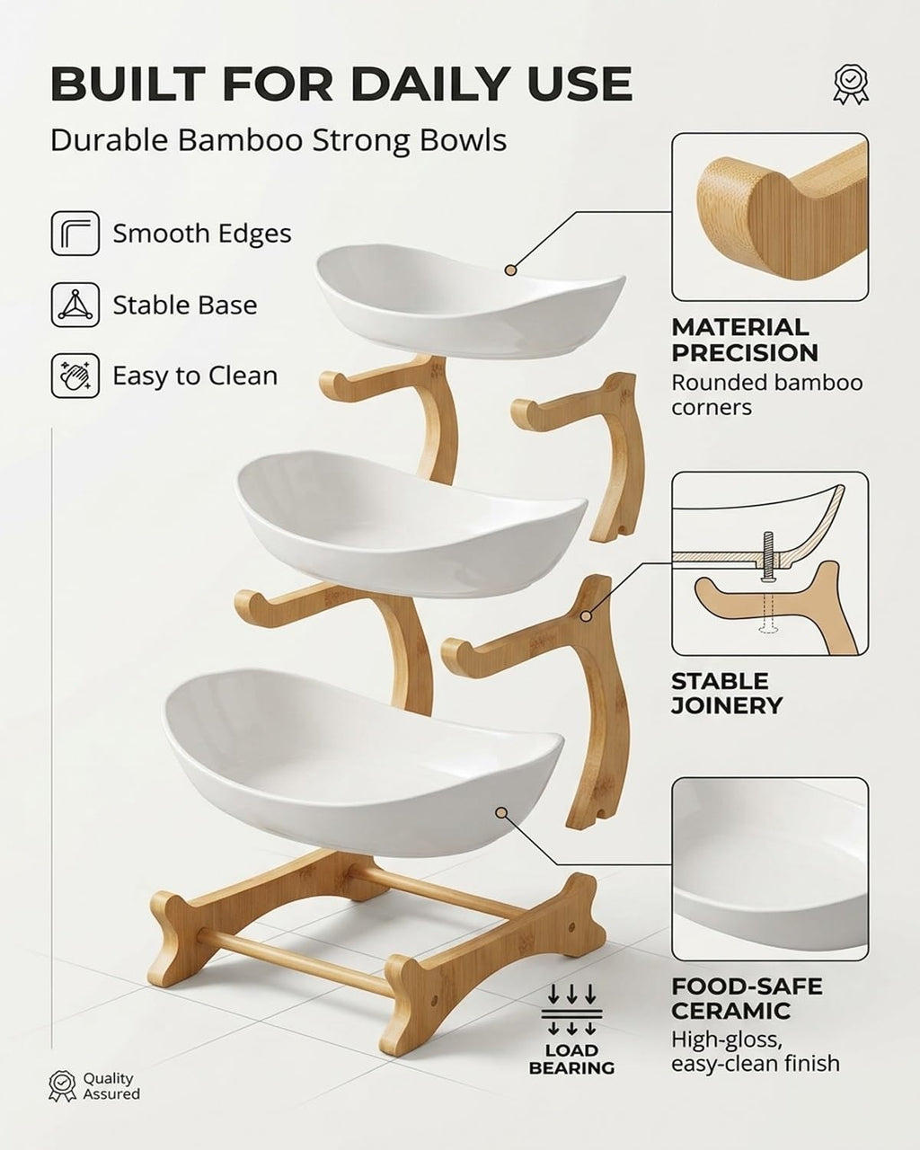 3 Tier Oval Fruit Basket with Bamboo Stand C53347