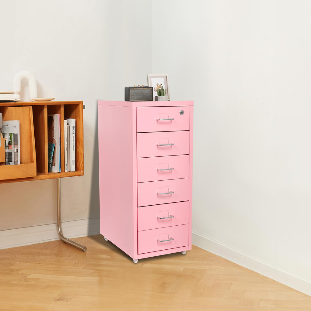 6 Drawer Lockable Metal Mobile File Cabinet with 4 Wheels N33641