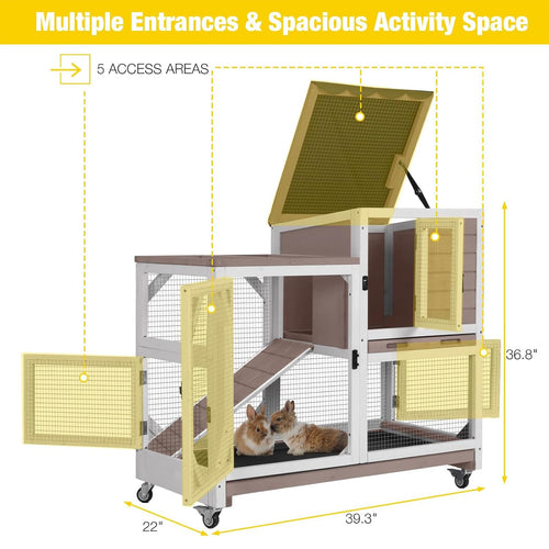 2 Story Wood Rabbit Hutch with Wheels G990154
