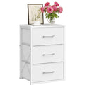 White 3 Drawer Fabric Storage Dresser with Wooden Top O21679