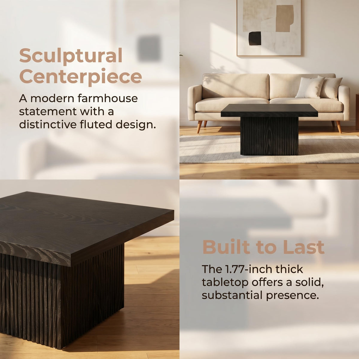 31.5" Square Fluted Wood Coffee Table A958