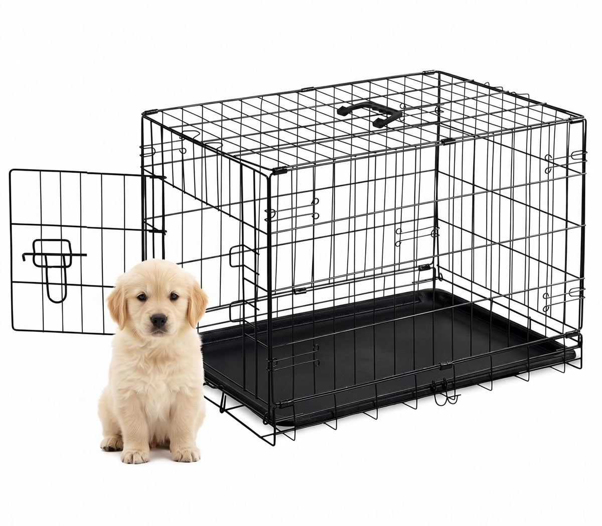 Portable Single Door Dog Crate with Removable Tray J19077
