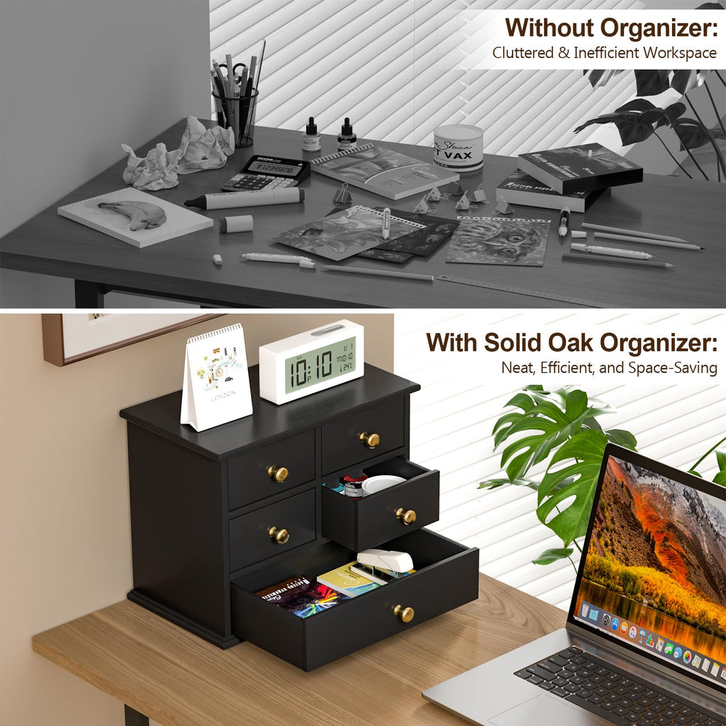 Oak Wooden Desk Organizer with Drawers Y525