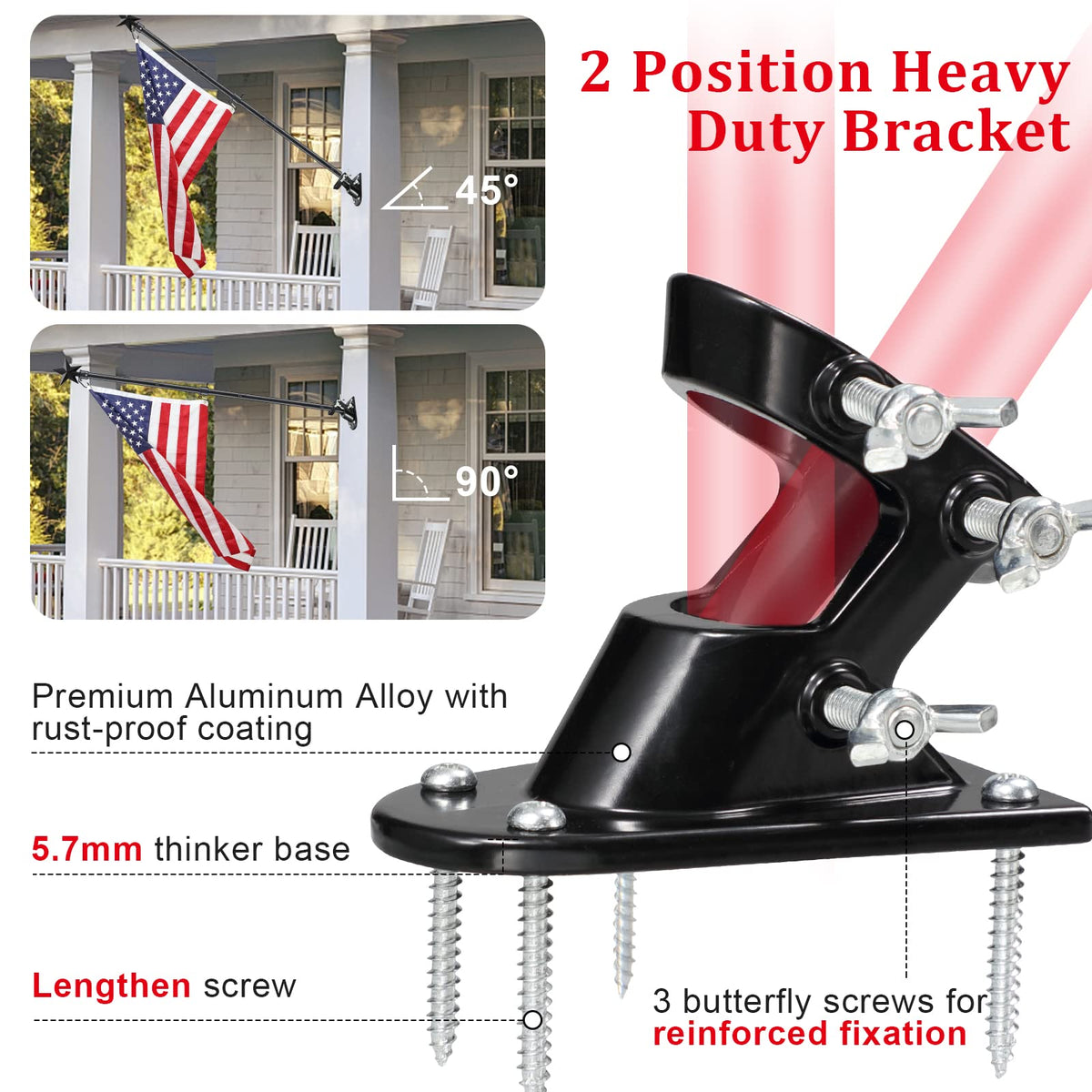 6ft Tangle Free Flag Pole Kit with Bracket, Black Metal Flagpole G101