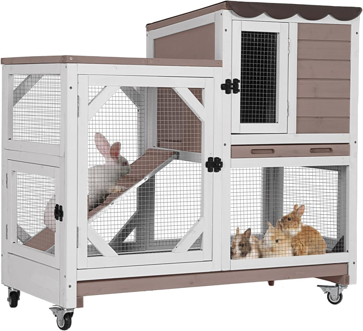 2 Story Wood Rabbit Hutch with Wheels G990154