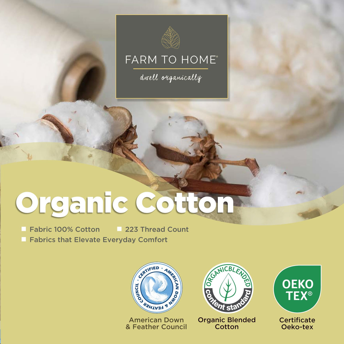 Feather and Down Pillows, 100% Organic Cotton Cover F7397