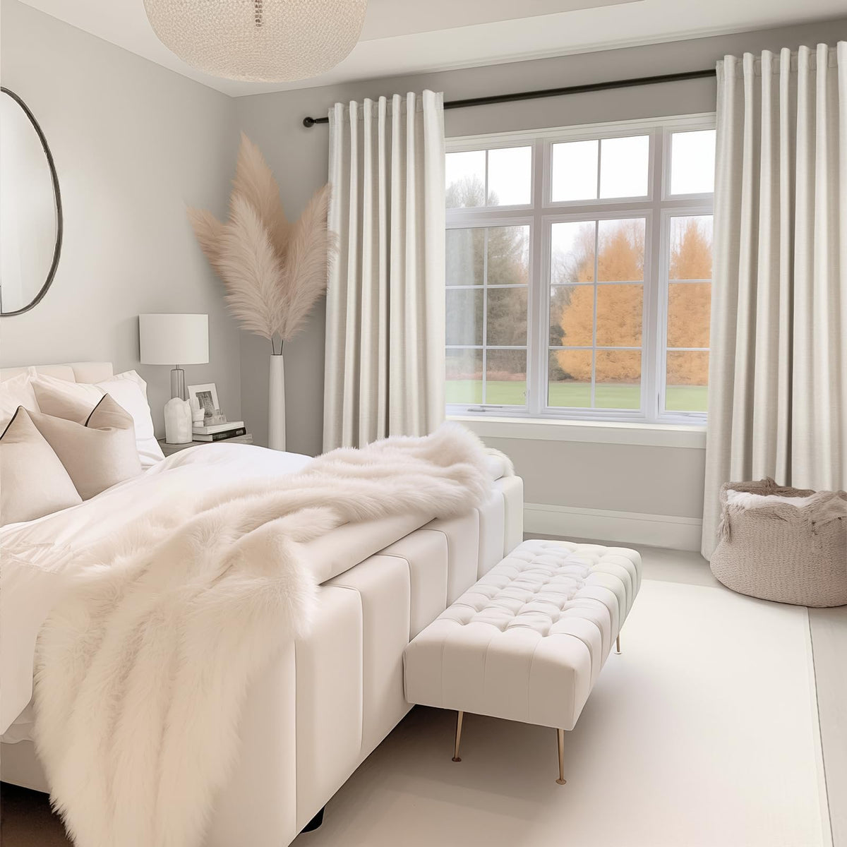 Cream Linen Blackout Curtains 84 Inch Pinch Pleat D92978
