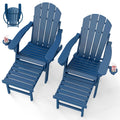 Set of 2 Blue Folding HDPE Plastic Adirondack Chairs with Pull-Out Footrest K125854