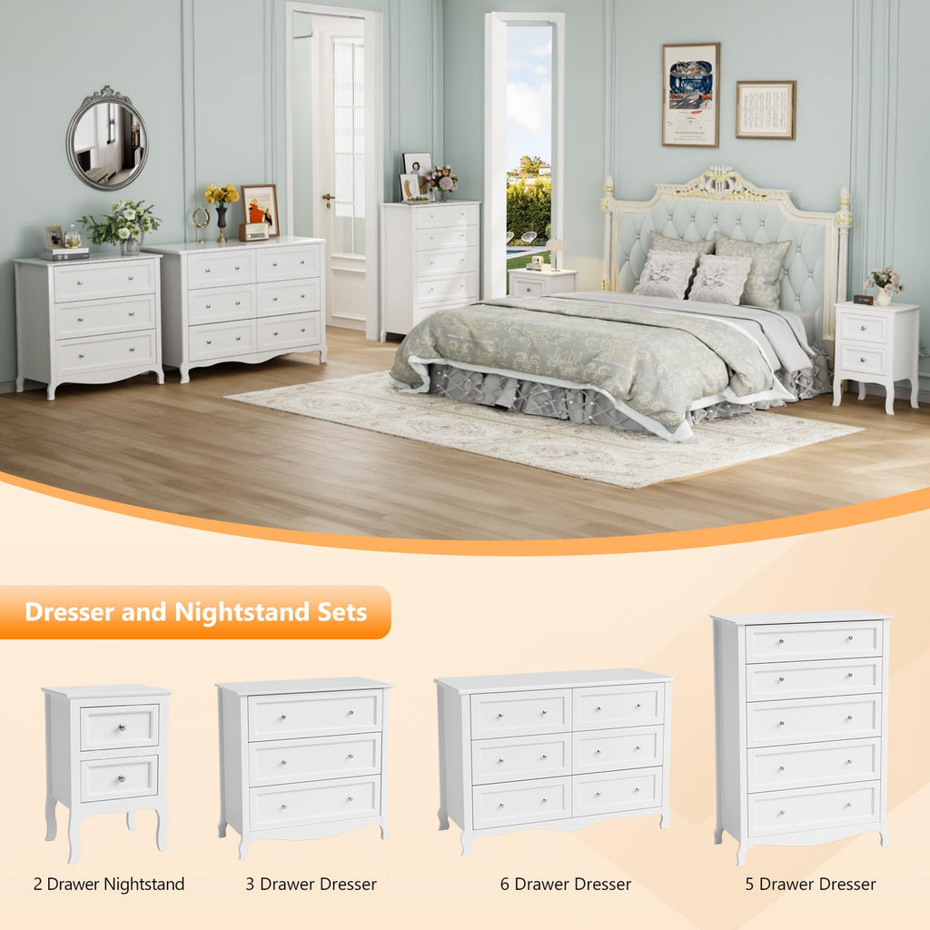 White 6 Drawer Wood Dresser with Curved Legs K2405