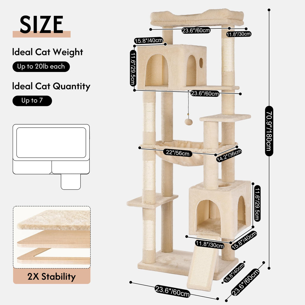 Beige Cat Tree with Hammock and Bed X9594