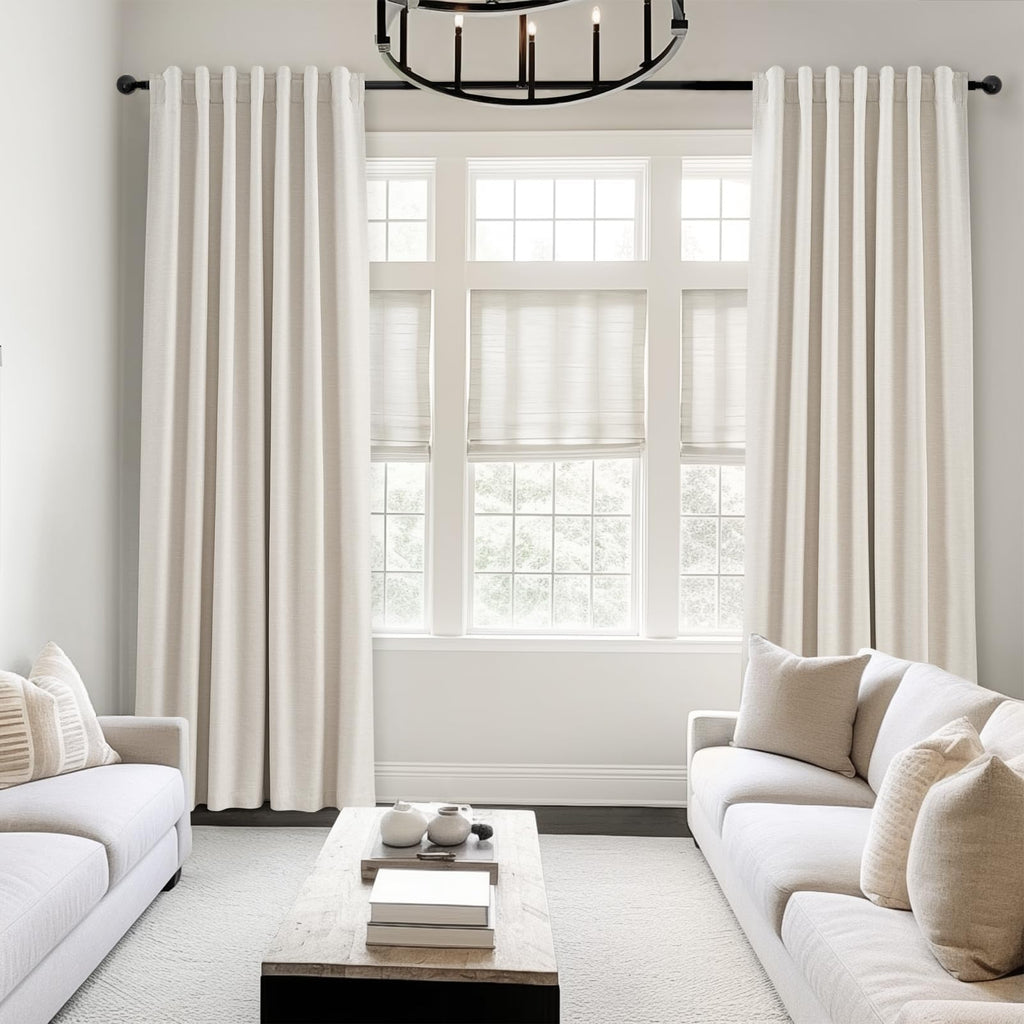 Cream Linen Blackout Curtains 84 Inch Pinch Pleat D92978