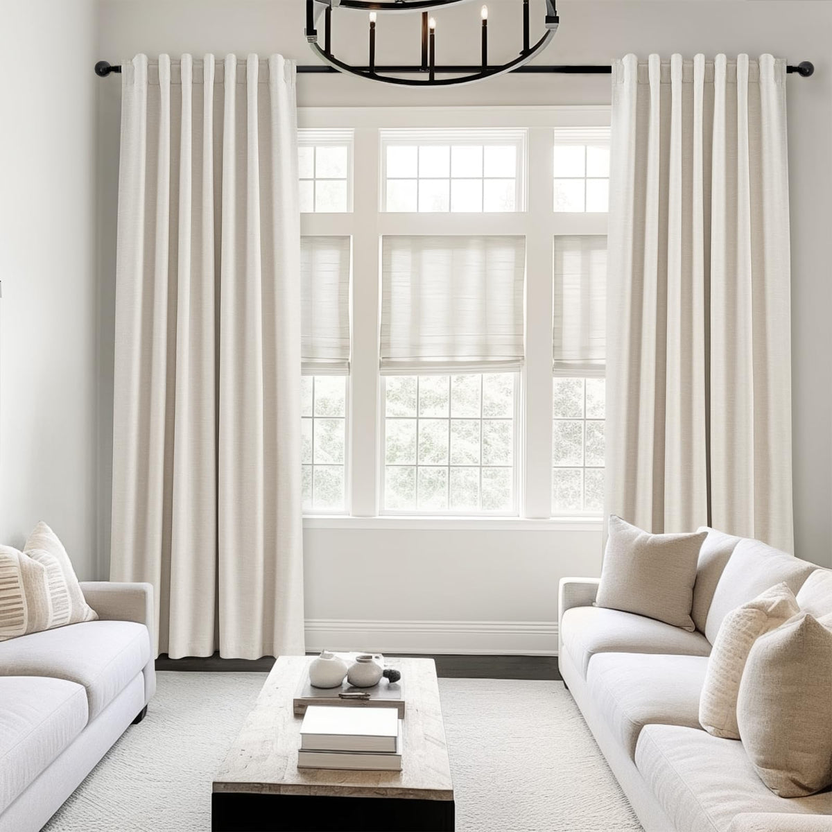 Cream Linen Blackout Curtains 84 Inch Pinch Pleat D92978