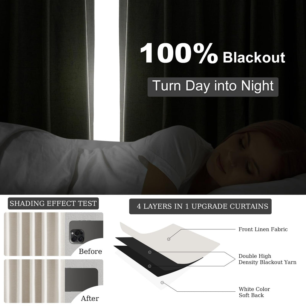 Cream Linen Blackout Curtains 84 Inch Pinch Pleat D92978