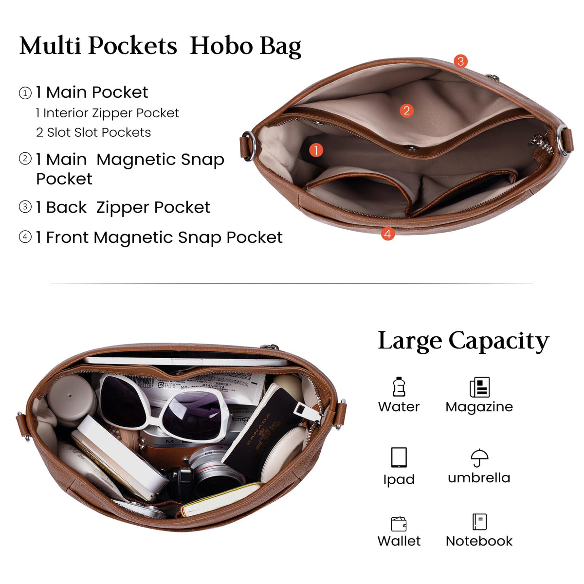 Genuine Leather Hobo Crossbody with 2 Detachable Straps W831784