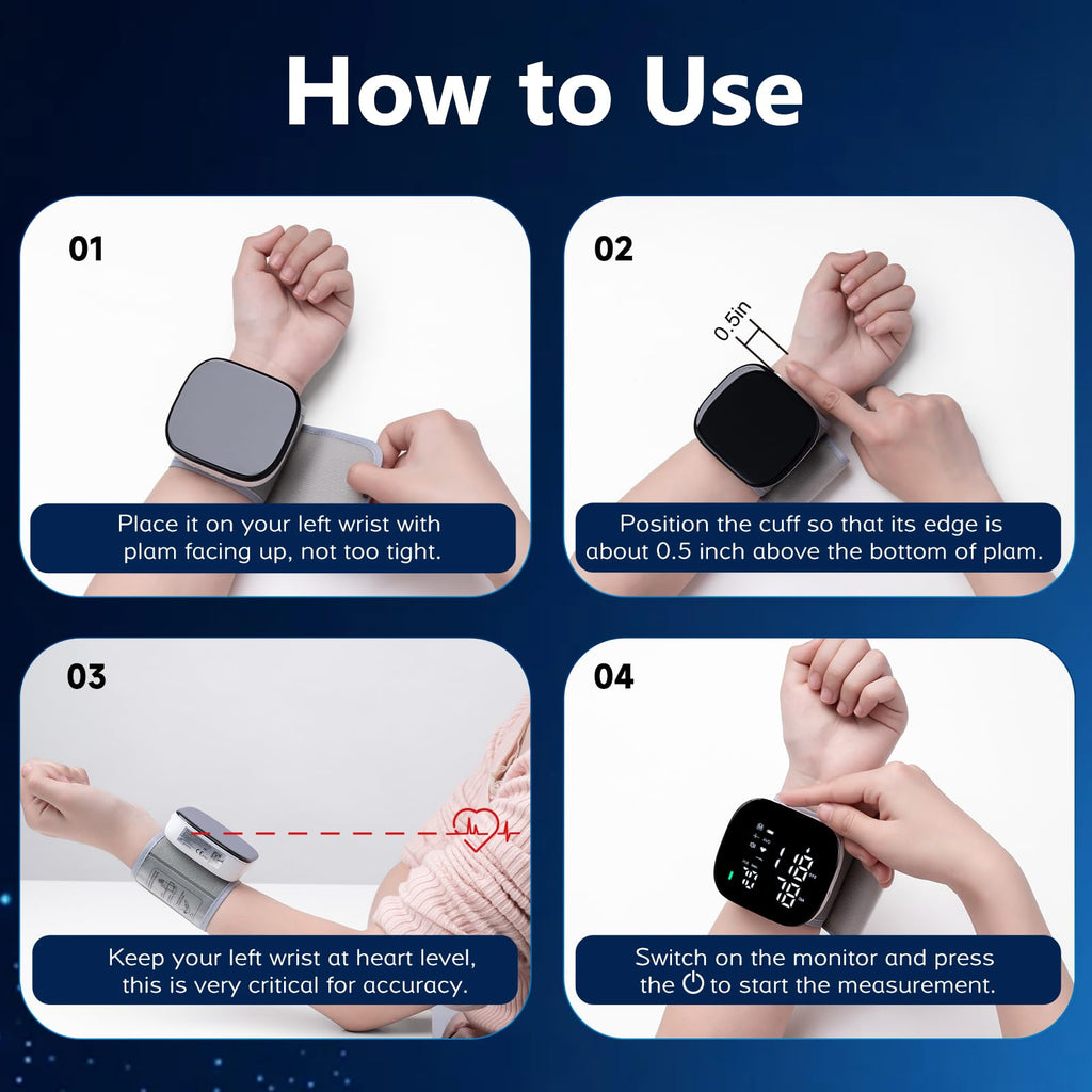 Wrist Blood Pressure Monitor Rechargeable Digital Voice Broadcast LED Backlit 199 Memory Storage for 2 Users with Carrying Case Z168