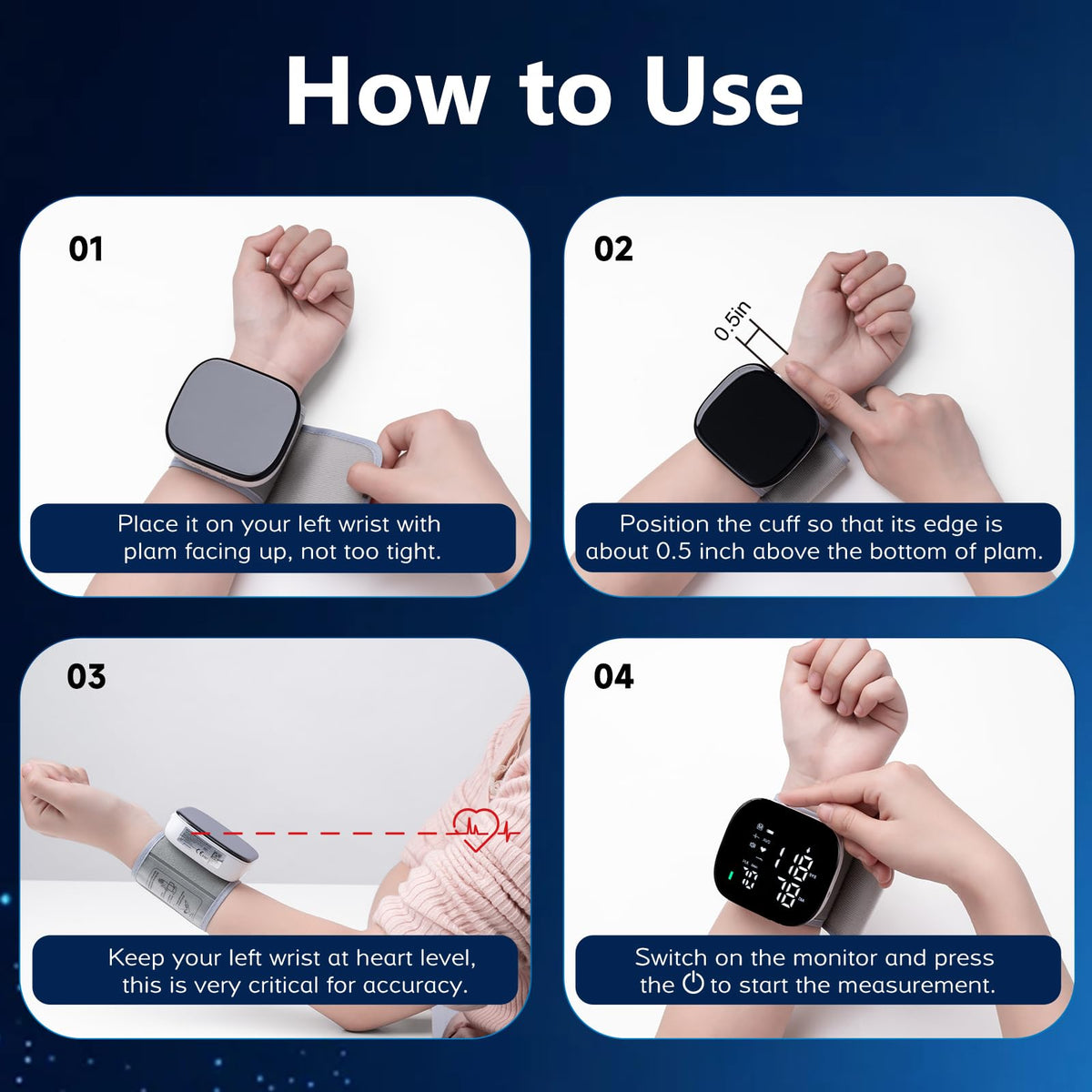 Wrist Blood Pressure Monitor Rechargeable Digital Voice Broadcast LED Backlit 199 Memory Storage for 2 Users with Carrying Case Z168