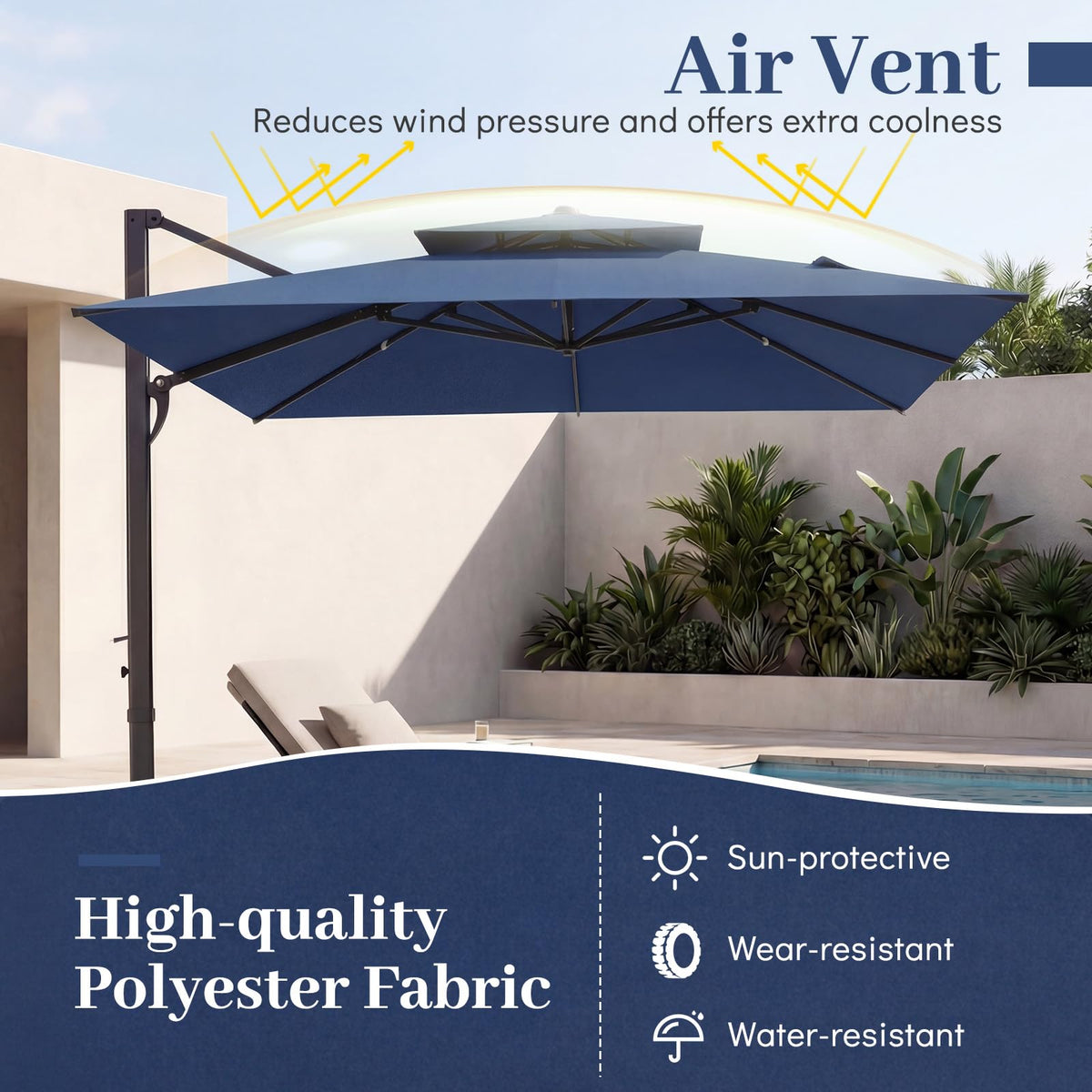10 FT Navy Blue Cantilever Patio Umbrella X849882
