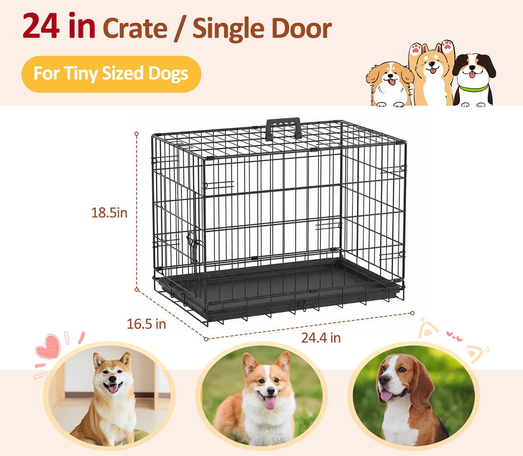 Portable Single Door Dog Crate with Removable Tray J19077