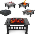 32'' Wood Burning Square Fire Pit with Grill Grate P504236