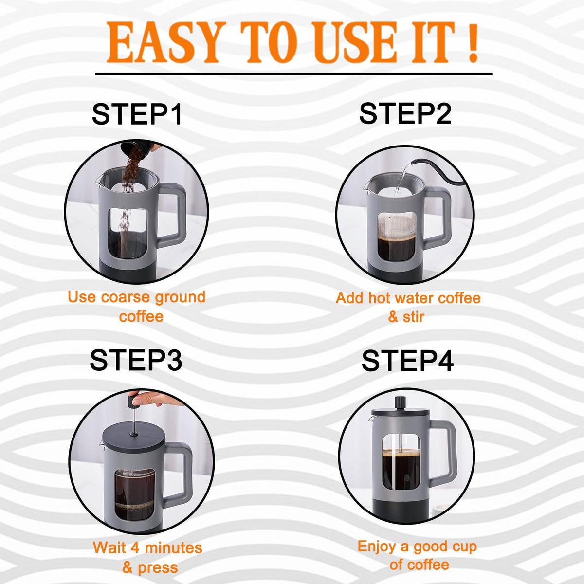 21 oz Heat-resistant Borosilicate Glass French Press Coffee Maker D206