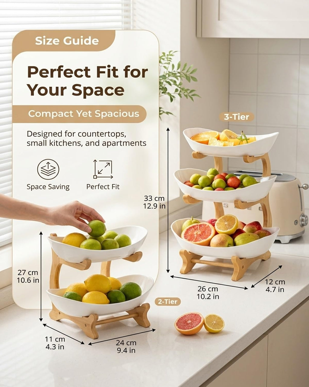 3 Tier Oval Fruit Basket with Bamboo Stand C53347