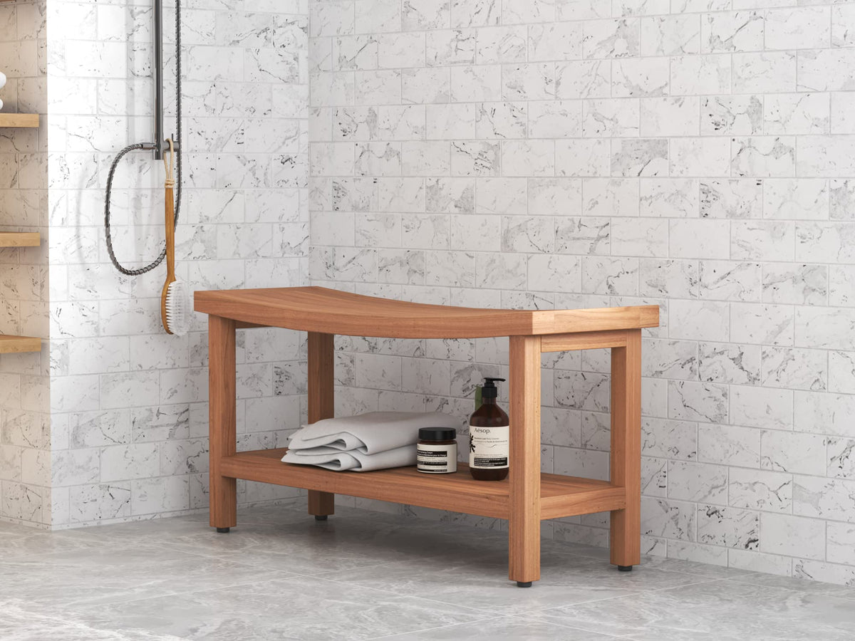 36" Teak Shower Bench with Shelf T70264
