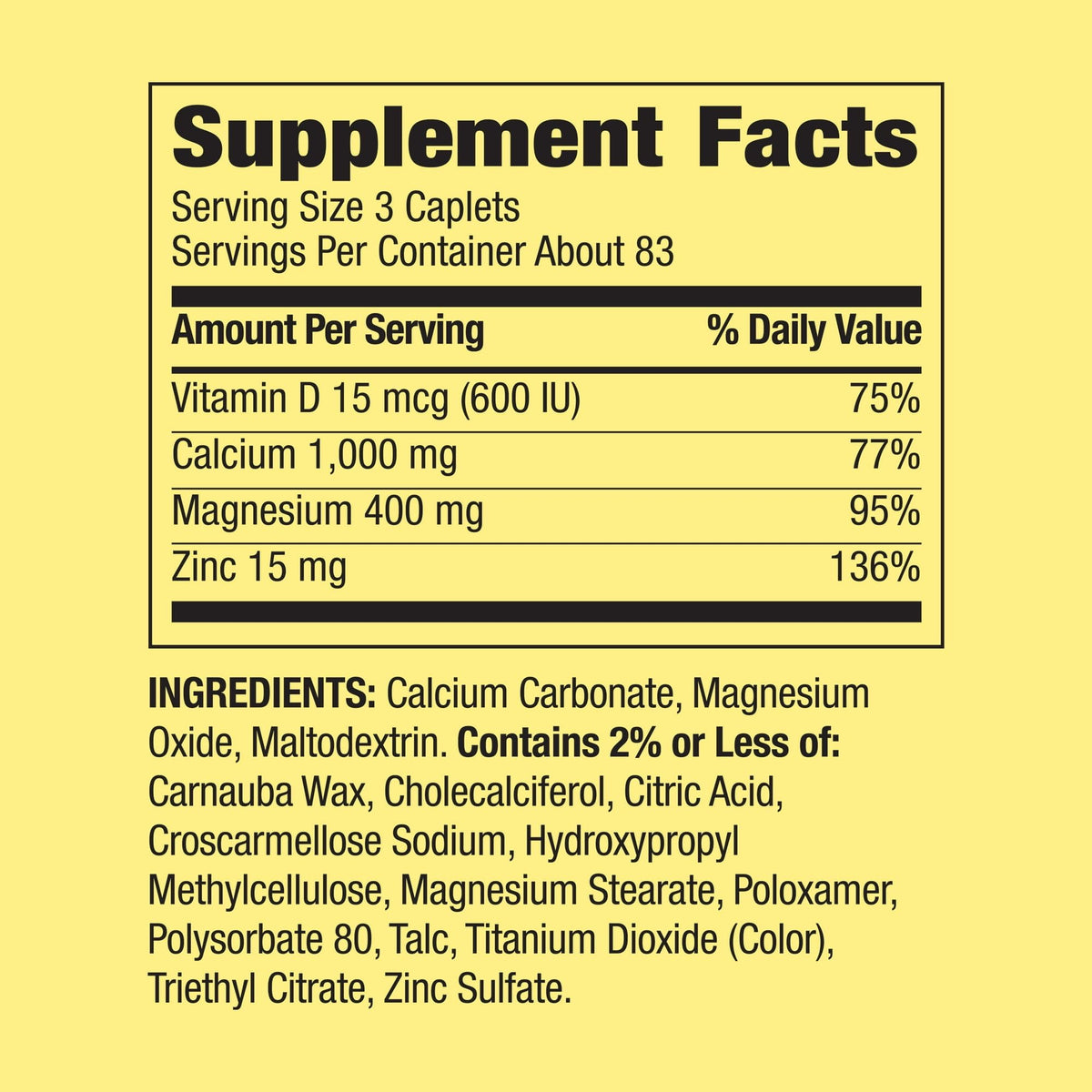Calcium Magnesium Zinc with D3 Caplets 250ct Y35395