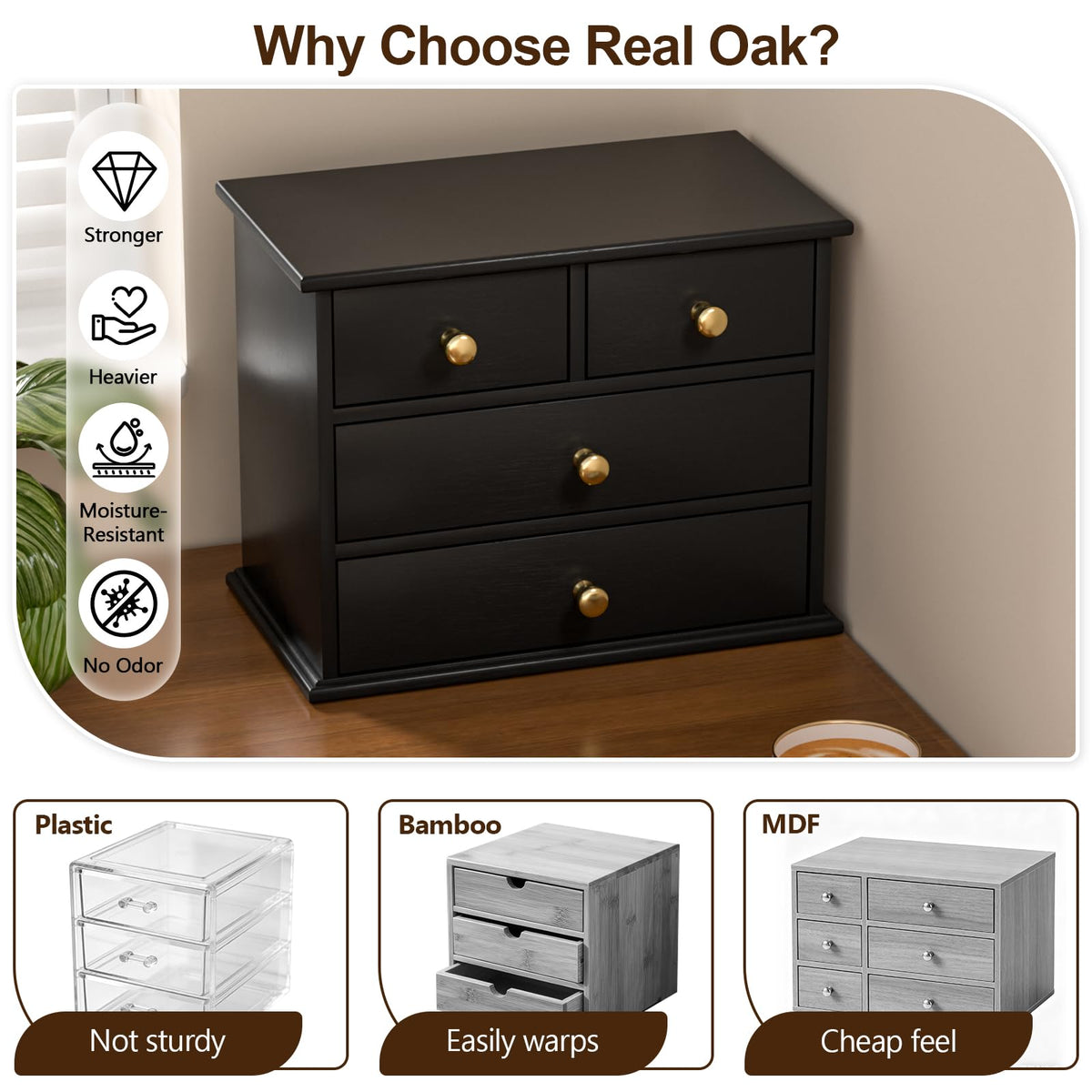 Oak Wooden Desk Organizer with Drawers Y525