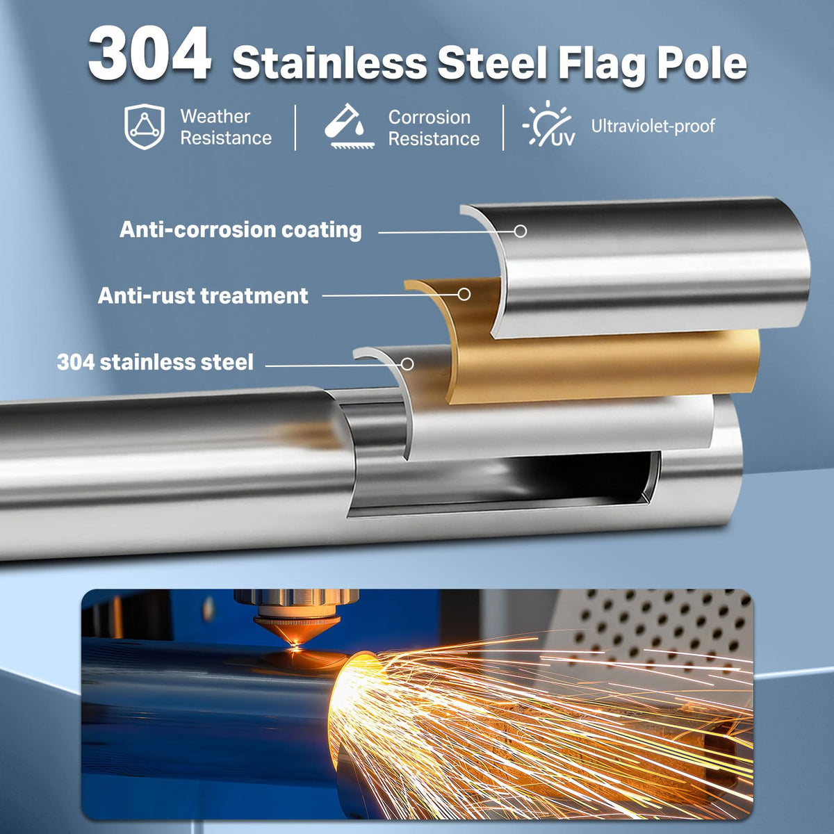 6FT 304 Stainless Steel Flag Pole C74813