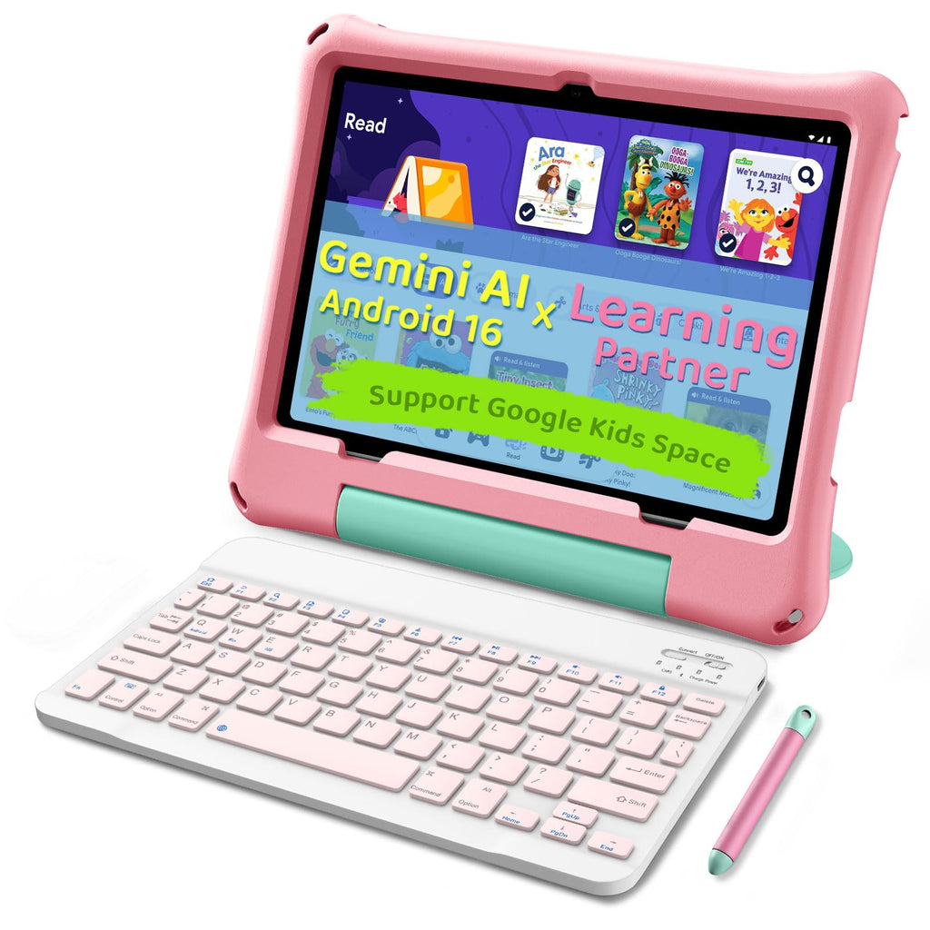 Kids Tablet 10 inch Octa-Core 30GB RAM 64GB ROM with Case Keyboard Mouse Stylus Pink S693