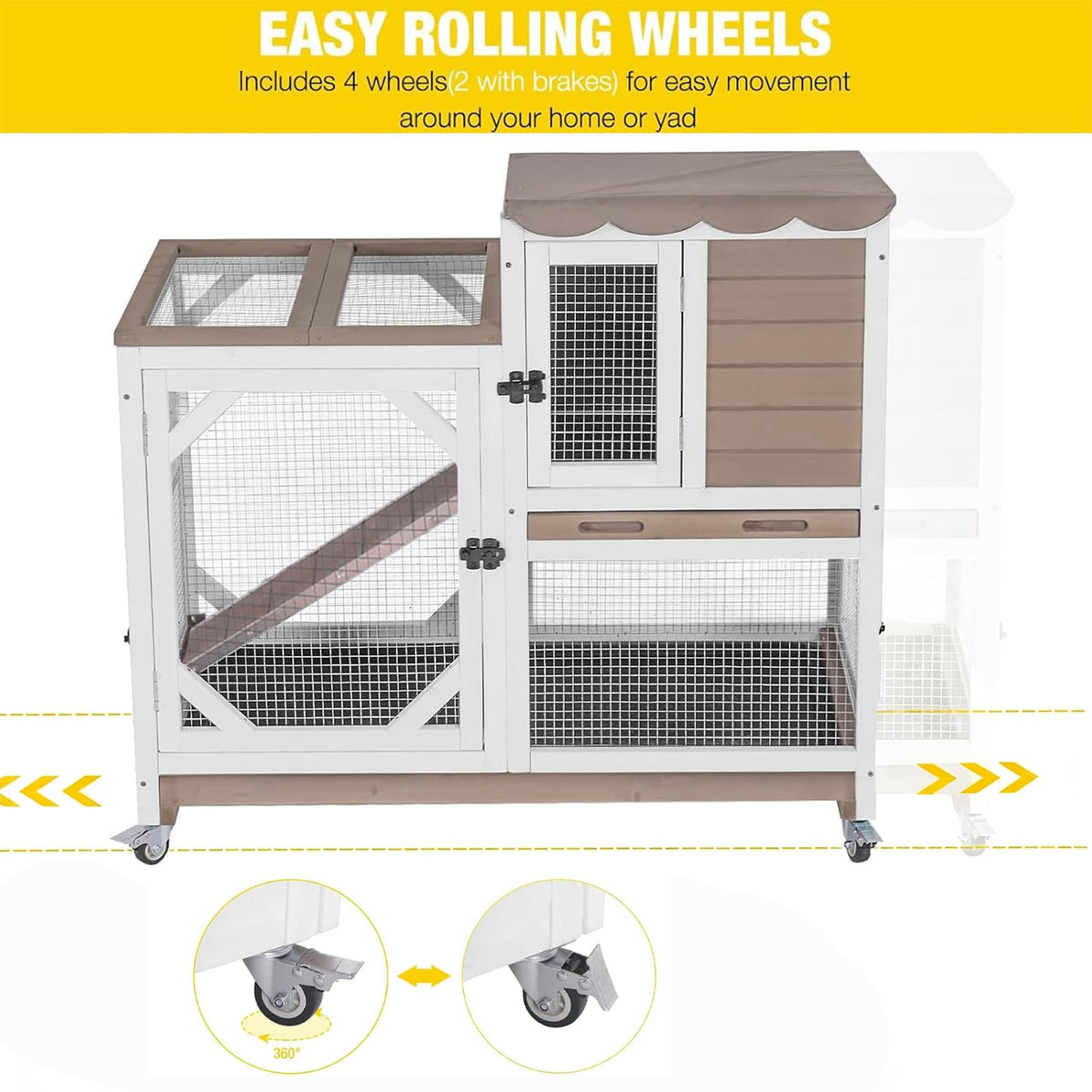 2 Story Wood Rabbit Hutch with Wheels G990154