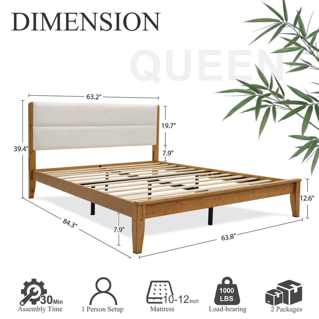Solid Bamboo Queen Size Bed Frame with Headboard X85650