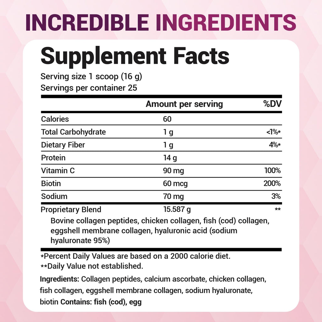 Unflavored Multi Collagen Peptides Powder 25 Servings J4686