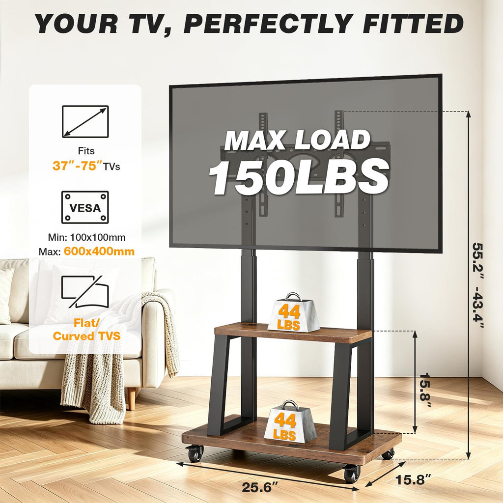 Mobile TV Cart for 37"-75" TVs with Wheels O1779